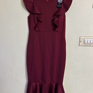 Frill Burgundy Dress