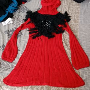 Woolen One Piece With Bell Sleeves