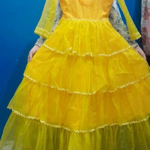 Beautiful Party Wear Yellow Layers Dress