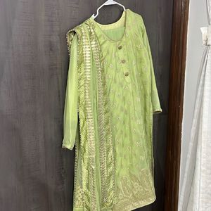 banarsi silk 3 pieces suit mukaish gotta patti