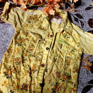 Yellow Floral Printed Kids Half Shirt