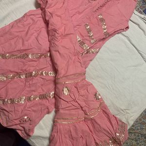 Pink Full Sey Kurta And Flare Pants