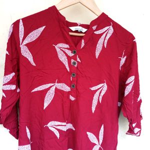 Designer Leaf Printed Maroon Kurti Tunic (Women)