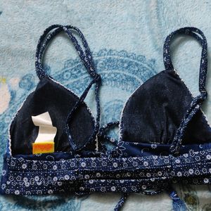 Blue Beautiful Bralette With Drawstrings At Front