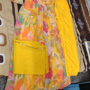 Beautiful Anaarkali Gown Yellow Kurta Set...