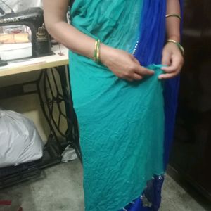 Stylish Dark Blue & Light Green Saree