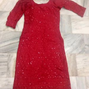 Dark Red Kurta Glittery