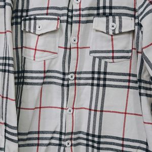 White Colour Winter Checked Shirt For Mens