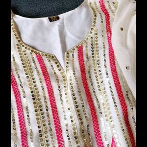 White & Pink Kurta Set