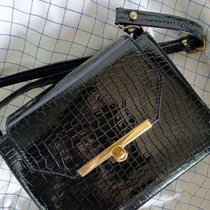 Croc Pattern Black Sling Bag