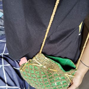 Green Embroidery Designed Handbag