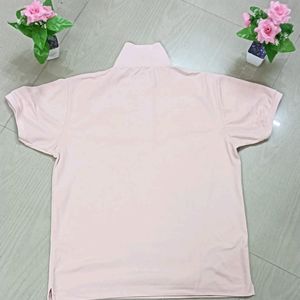 Solid Men Peach Cotton Neck Printed T.Shirt