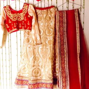 Red Bridal Lahanga Dupatta With Stitched Blouse