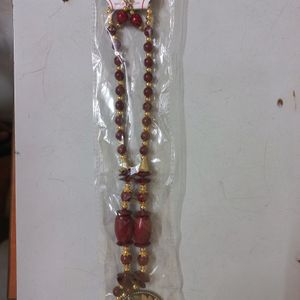 Mehroon Long Necklace with Earrings