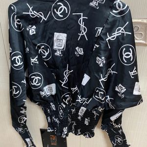 Black Partywear LV Print Top