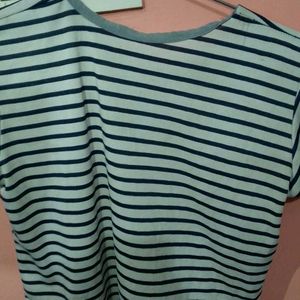 White And Dark Blue Horizontal Lines Crop Top