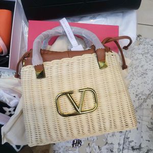 Valentino Garavani Beige VLogo Basket Handle Bag