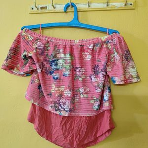 Pink Floral Half Shoulder Top