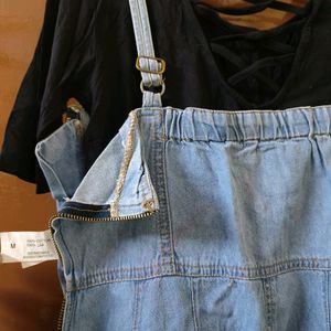 Denim Dungaree With Black Top Inside