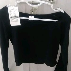 Women's Black Sqare Neck Crop Top Long Sleeve