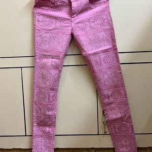 Abstract Printed Pink Cotton Jeans