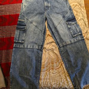 Oversized Baggy Cargo Denim - 32 - Blue