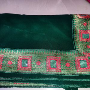 Stunning Green Saree with Stone Work Border