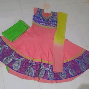 Pink And Blue Embroidered Anarkali Suit & Set