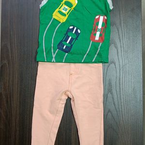 Sleevless T & Peach Jeans Set (6-12 Months )