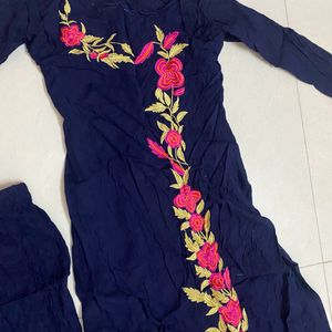 Navy Blue Embroidery Kurta Set