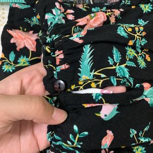 Floral Black Frock For 8-10 Year Old Girls