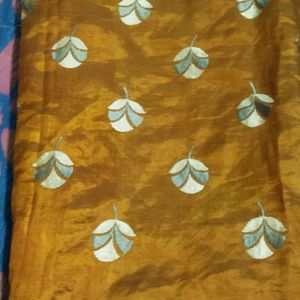 Orange Saree With Silver Design