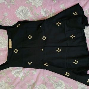 Black And Golden Zari Embroidery A-line Top