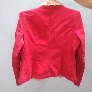 RED CORDUROY JACKET WITH FAUX FUR