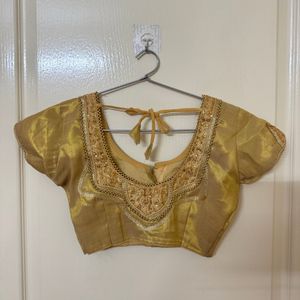 Golden Embroided Blouse With Beadwork