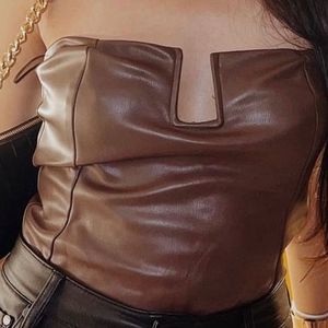 Faux Leather Brown Party Top (body Suit) ZARA