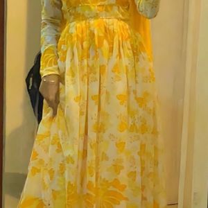 Yellow Anarkali With Duppata And Leggings