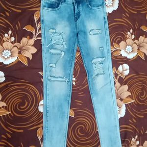 Denim Burn Out Jeans Light Blue Colour