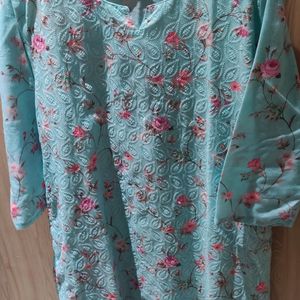 Light Green Floral Embroidered Top - Xxl