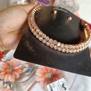 Dimond Golden Colour Necklace With Earrings