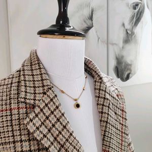 🆕 Checkered Woolen Blend Overcoat With Belt