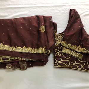 Coffee Brown Work Saree(Women’s)