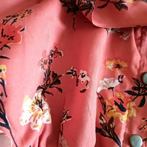 Women Peach Coloured & Black Floral Print Top