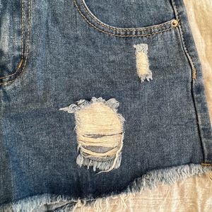 Denim ribbed shorts