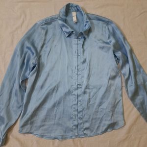 KAZO METALLIC BLUE SATIN SHIRT