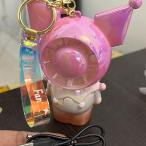 Hand Fan Robo Bunny Ombre Pink With Keychain