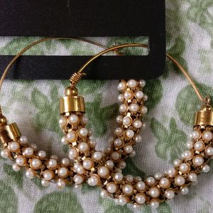 Beautiful White Bead Earring With Golden Coat🤍