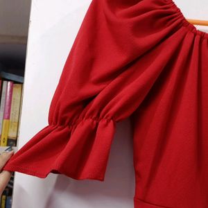 Red dress with frilly sleeves