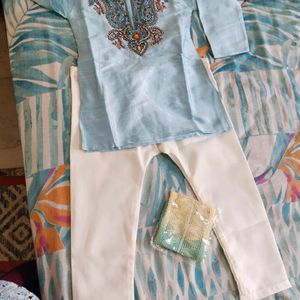 Light Blue 3 Piece Ethnic Set For Upto 2 Years Ol