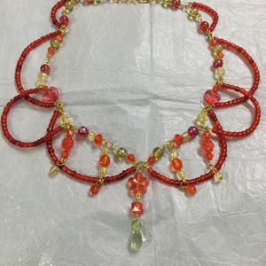 Fairy Red & Green Beaded Loop Necklace